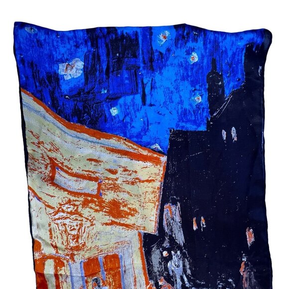 Dahlia Jewels 100% Silk Scarf Oblong 60" long Repo Van Gogh Night Cafe Art Scene - Picture 3 of 11